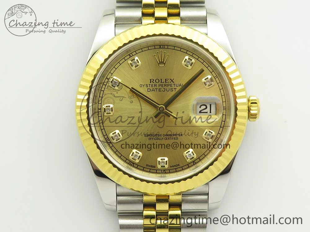 DateJust 41 126334 904L SS YG DJF 1:1 Best Edition Gold Dial Diamond Markers on SS YG Jubilee Bracelet A2824