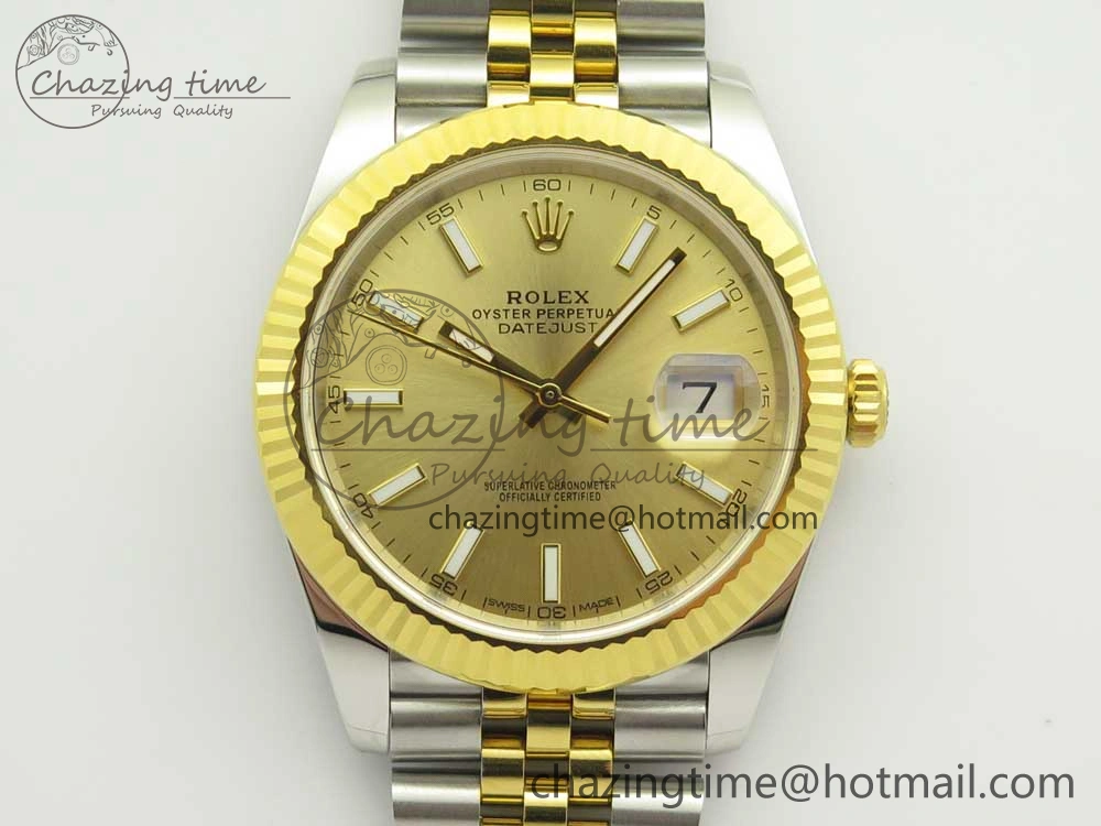 DateJust 41 126334 904L SS YG DJF 1:1 Best Edition Gold Dial Sticks Markers on SS YG Jubilee Bracelet A2824