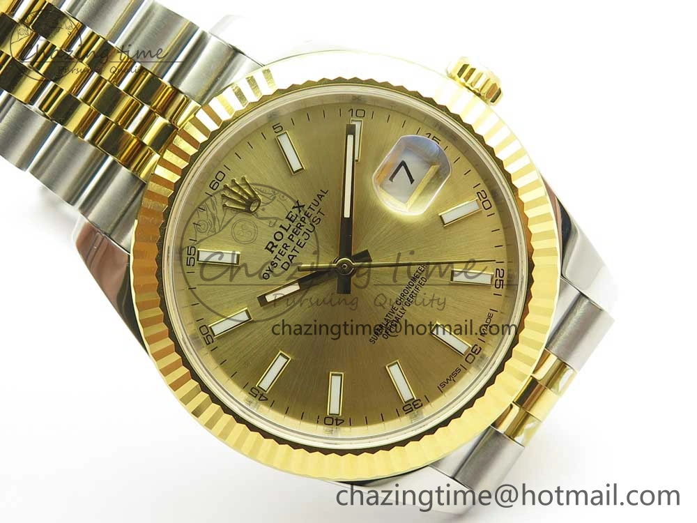 DateJust 41 126334 904L SS YG DJF 1:1 Best Edition Gold Dial Sticks Markers on SS YG Jubilee Bracelet A2824
