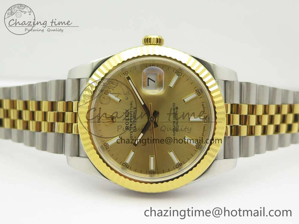 DateJust 41 126334 904L SS YG DJF 1:1 Best Edition Gold Dial Sticks Markers on SS YG Jubilee Bracelet A2824