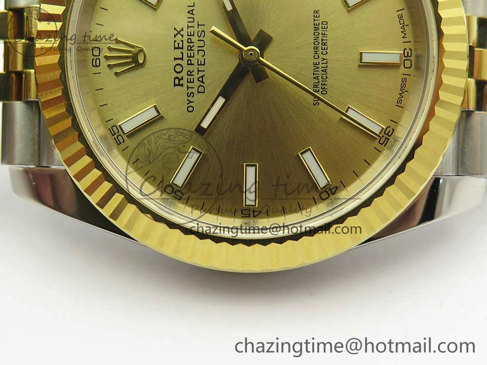 DateJust 41 126334 904L SS YG DJF 1:1 Best Edition Gold Dial Sticks Markers on SS YG Jubilee Bracelet A2824