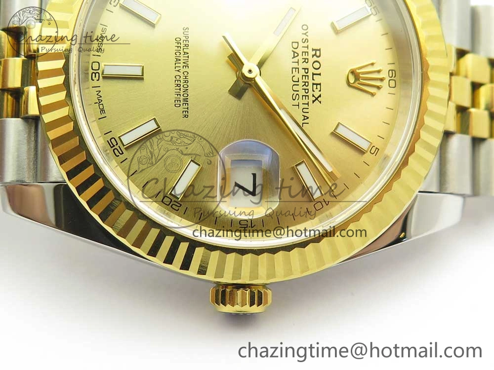 DateJust 41 126334 904L SS YG DJF 1:1 Best Edition Gold Dial Sticks Markers on SS YG Jubilee Bracelet A2824
