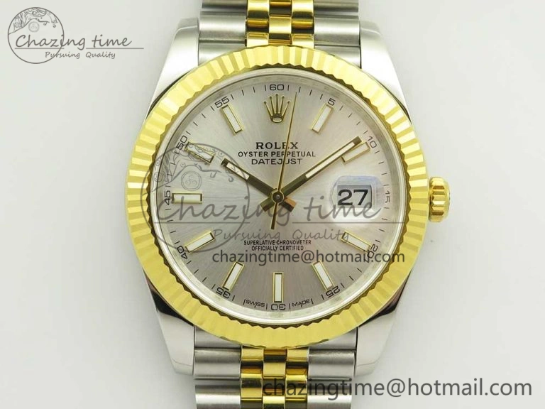 DateJust 41 126334 904L SS YG DJF 1:1 Best Edition Silver Dial Stick Markers on SS YG Jubilee Bracelet A2824