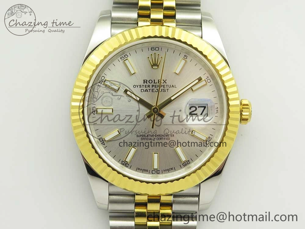 DateJust 41 126334 904L SS YG DJF 1:1 Best Edition Silver Dial Stick Markers on SS YG Jubilee Bracelet A2824