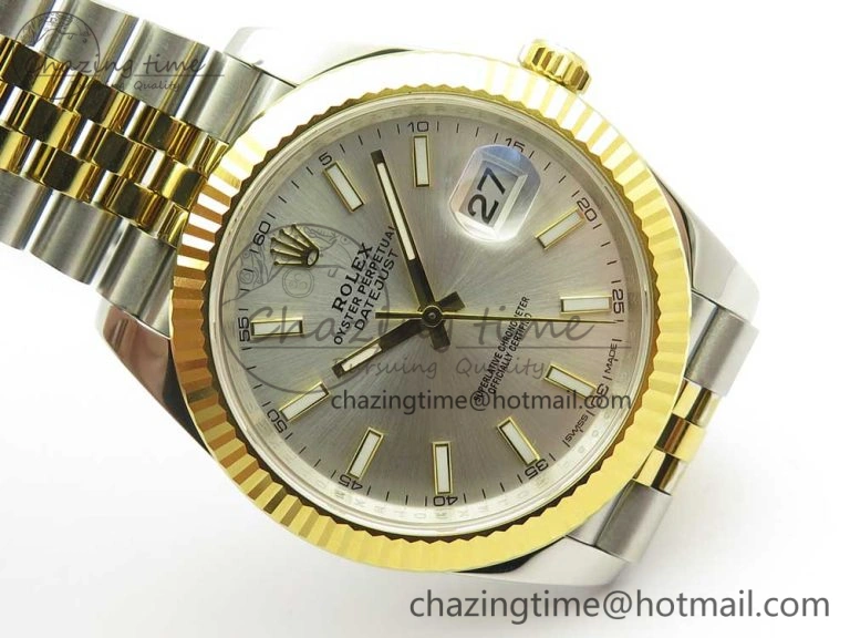 DateJust 41 126334 904L SS YG DJF 1:1 Best Edition Silver Dial Stick Markers on SS YG Jubilee Bracelet A2824