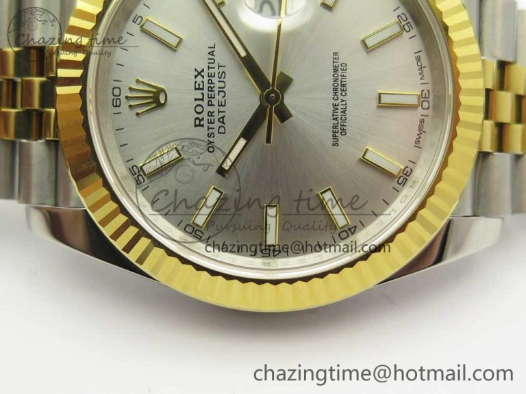 DateJust 41 126334 904L SS YG DJF 1:1 Best Edition Silver Dial Stick Markers on SS YG Jubilee Bracelet A2824