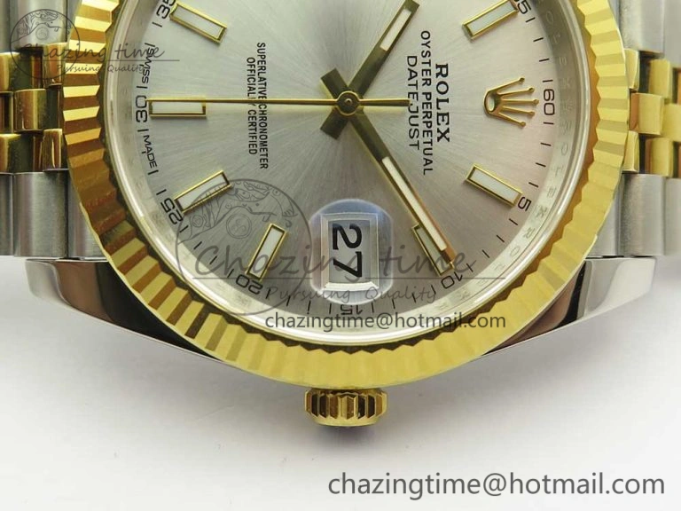 DateJust 41 126334 904L SS YG DJF 1:1 Best Edition Silver Dial Stick Markers on SS YG Jubilee Bracelet A2824