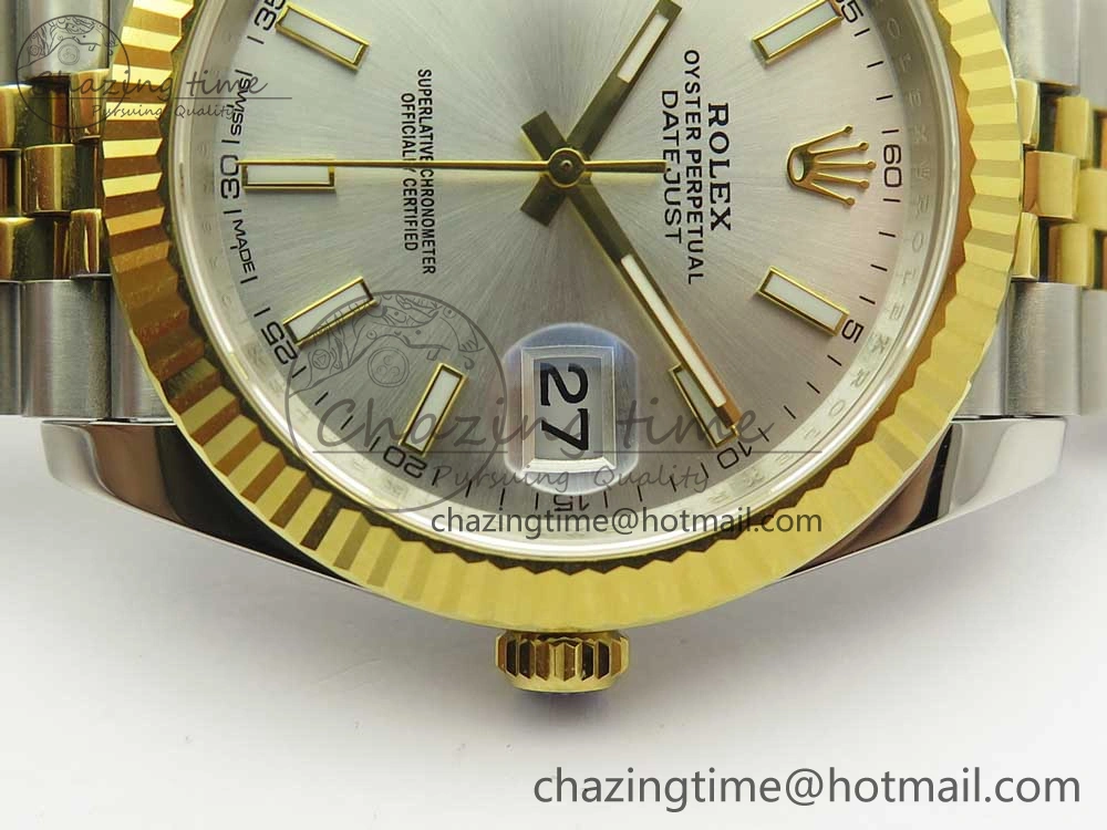 DateJust 41 126334 904L SS YG DJF 1:1 Best Edition Silver Dial Stick Markers on SS YG Jubilee Bracelet A2824