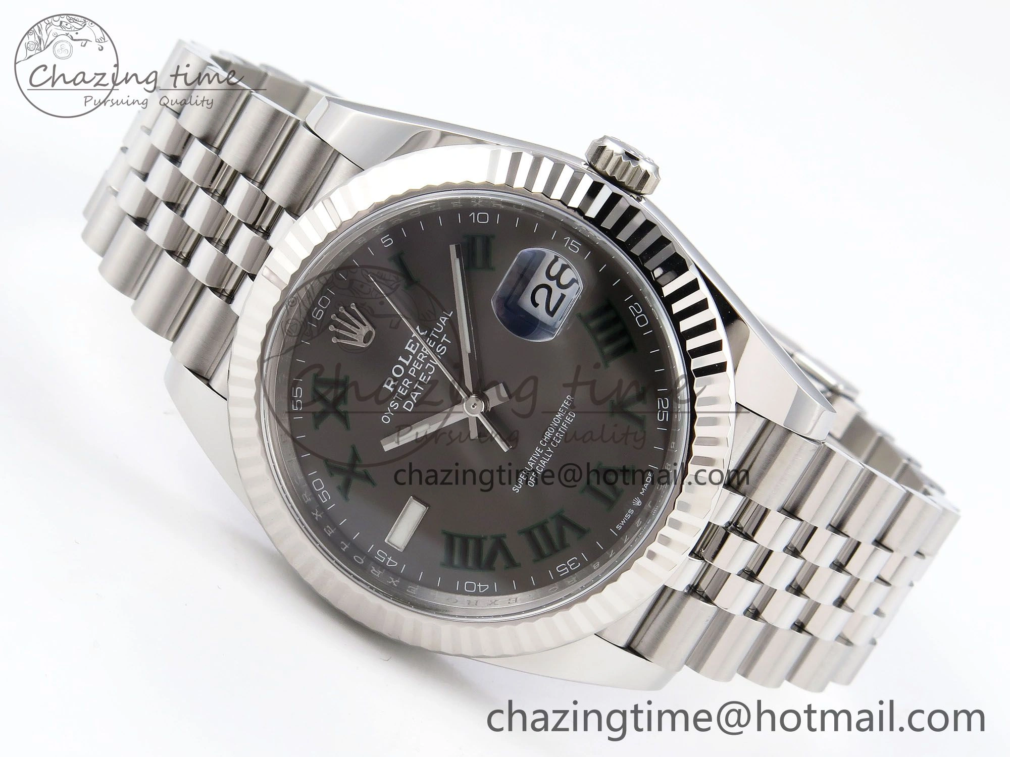 DateJust 41 126334 C+F 1:1 Best Edition 904L Steel Gray Dial Green Roman on SS Jubilee Bracelet VR3235