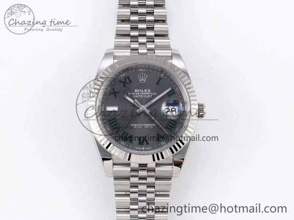 DateJust 41 126334 C+F 1:1 Best Edition 904L Steel Gray Dial Green Roman on SS Jubilee Bracelet VR3235