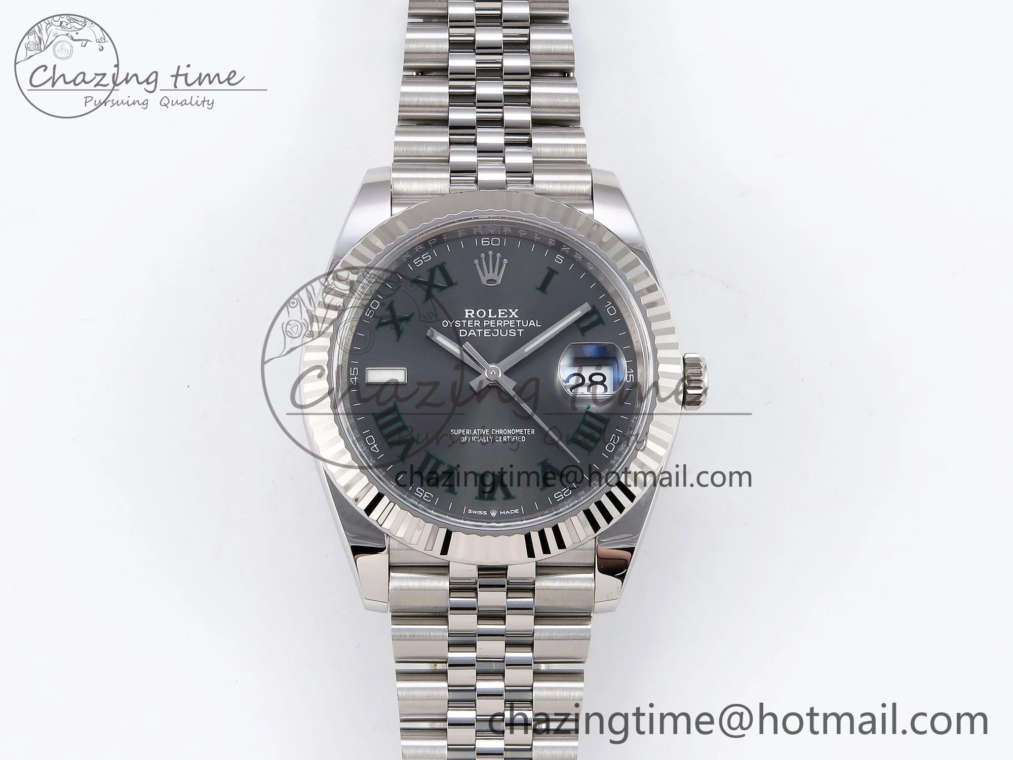 DateJust 41 126334 C+F 1:1 Best Edition 904L Steel Gray Dial Green Roman on SS Jubilee Bracelet VR3235