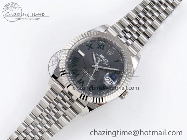 DateJust 41 126334 C+F 1:1 Best Edition 904L Steel Gray Dial Green Roman on SS Jubilee Bracelet VR3235