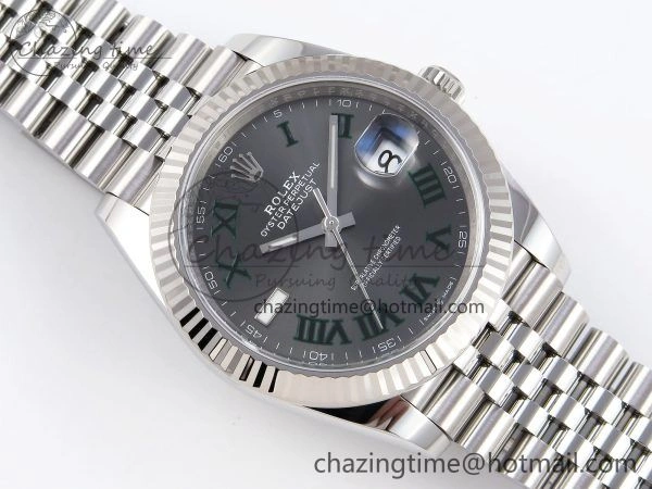 DateJust 41 126334 C+F 1:1 Best Edition 904L Steel Gray Dial Green Roman on SS Jubilee Bracelet VR3235