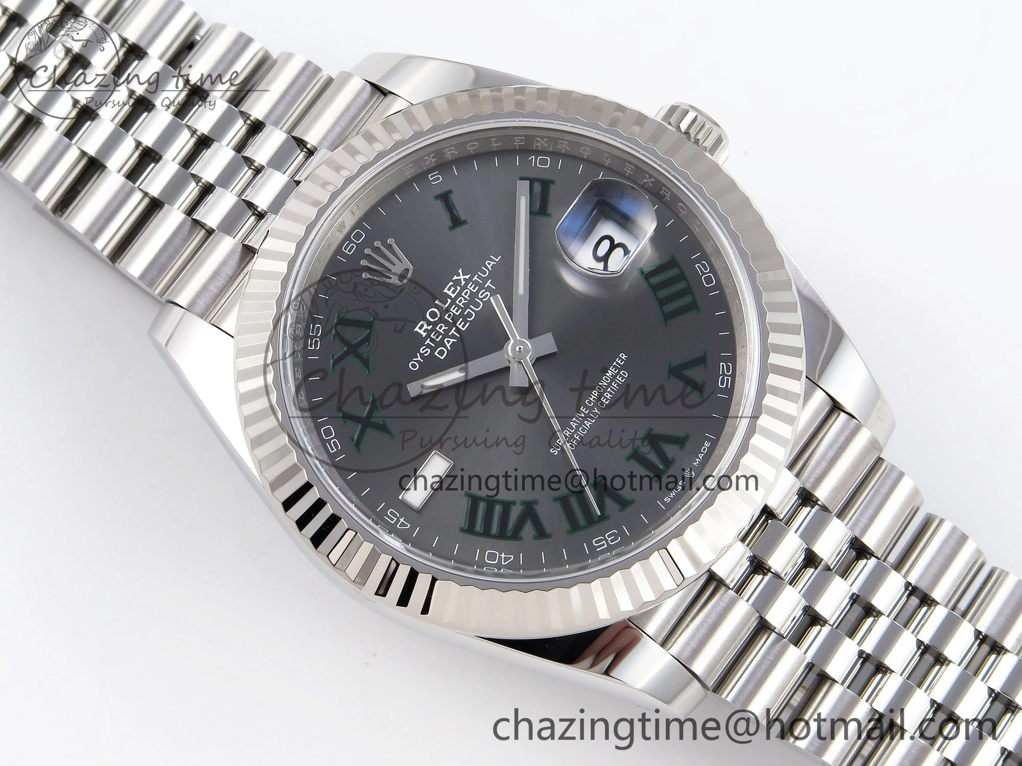 DateJust 41 126334 C+F 1:1 Best Edition 904L Steel Gray Dial Green Roman on SS Jubilee Bracelet VR3235