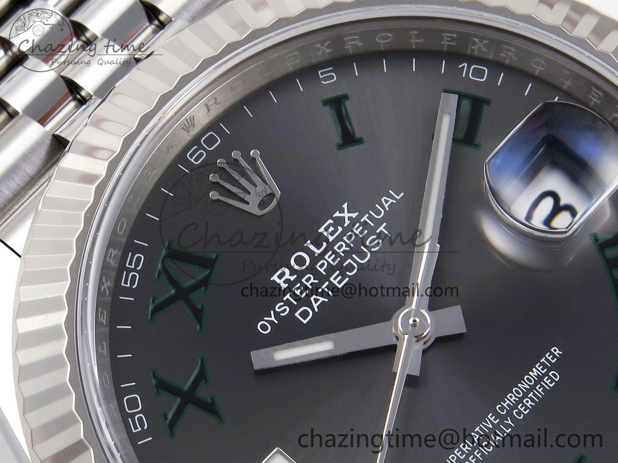 DateJust 41 126334 C+F 1:1 Best Edition 904L Steel Gray Dial Green Roman on SS Jubilee Bracelet VR3235