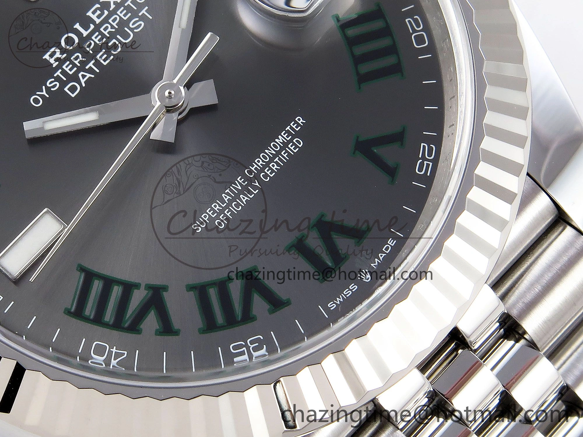 DateJust 41 126334 C+F 1:1 Best Edition 904L Steel Gray Dial Green Roman on SS Jubilee Bracelet VR3235