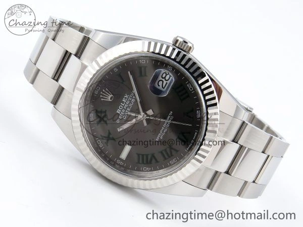 DateJust 41 126334 C+F 1:1 Best Edition 904L Steel Gray Dial Green Roman on SS Oyster Bracelet VR3235
