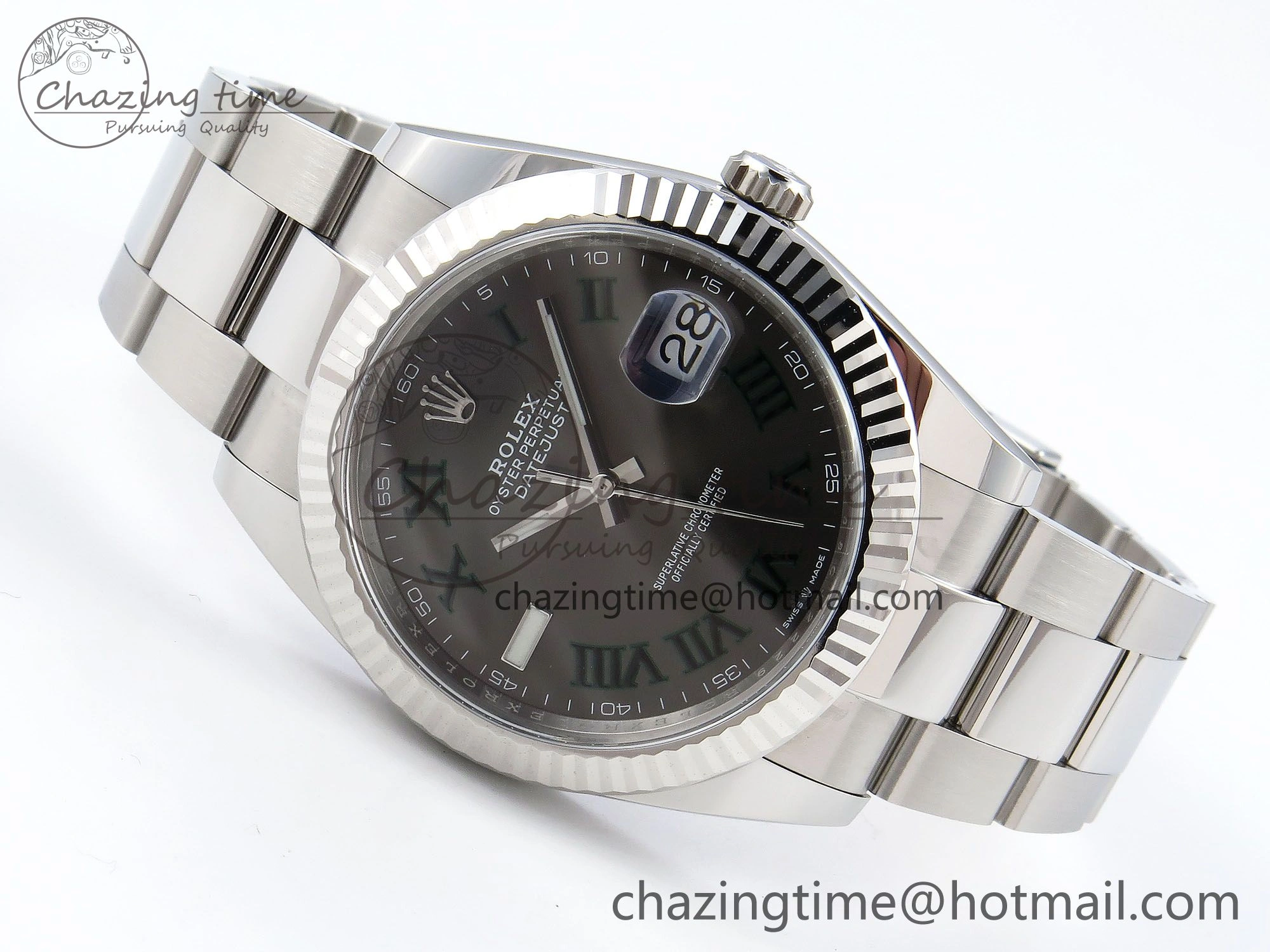 DateJust 41 126334 C+F 1:1 Best Edition 904L Steel Gray Dial Green Roman on SS Oyster Bracelet VR3235