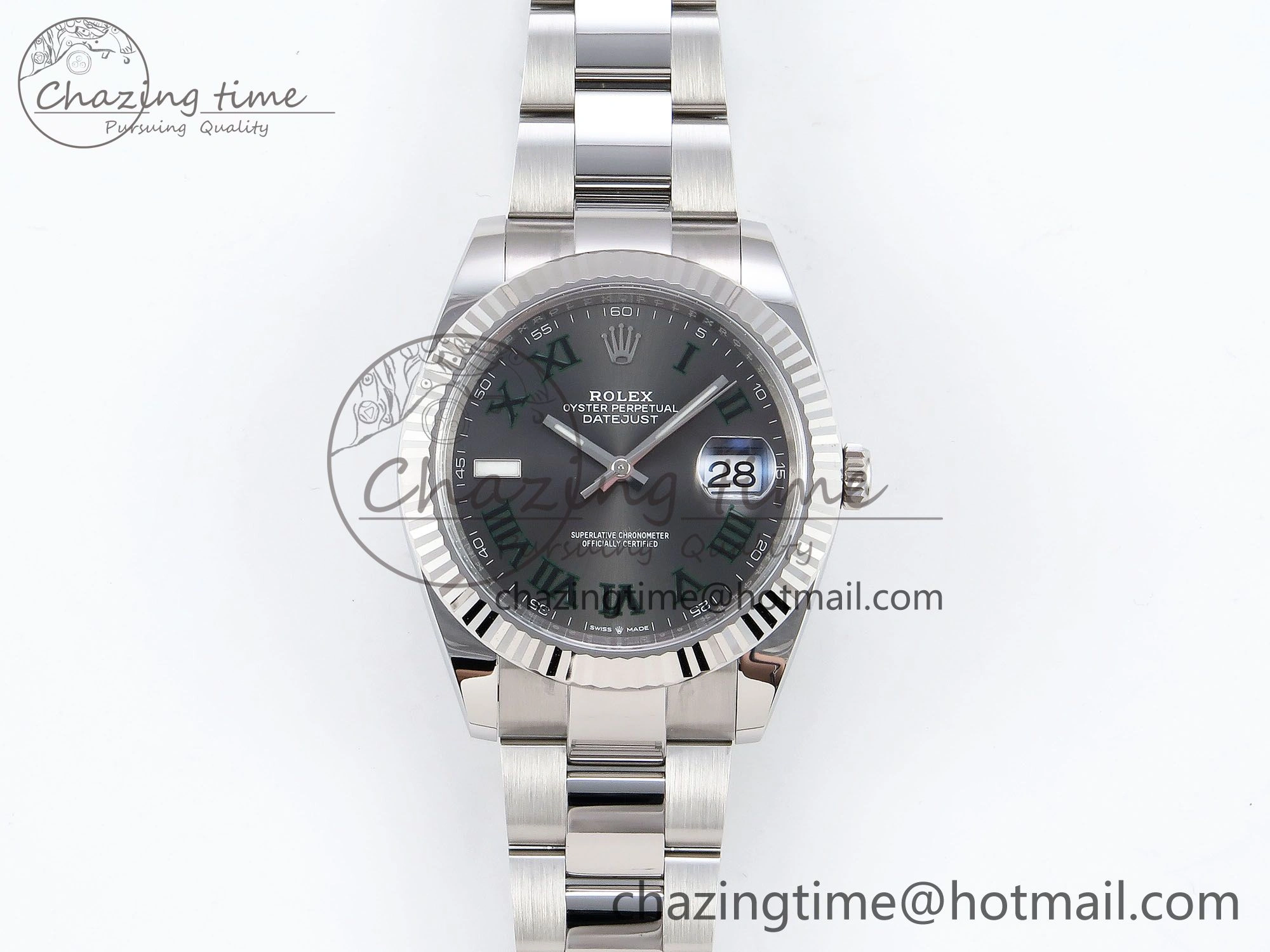 DateJust 41 126334 C+F 1:1 Best Edition 904L Steel Gray Dial Green Roman on SS Oyster Bracelet VR3235