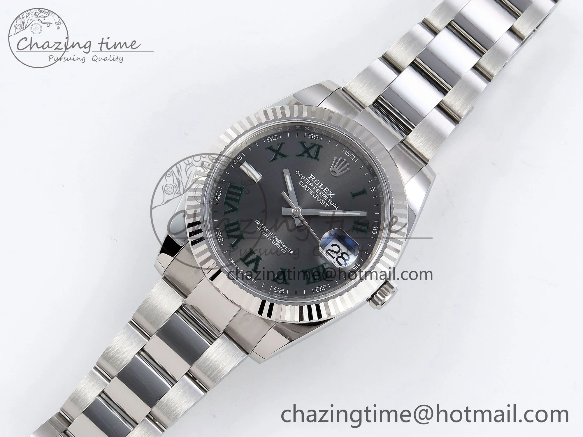 DateJust 41 126334 C+F 1:1 Best Edition 904L Steel Gray Dial Green Roman on SS Oyster Bracelet VR3235