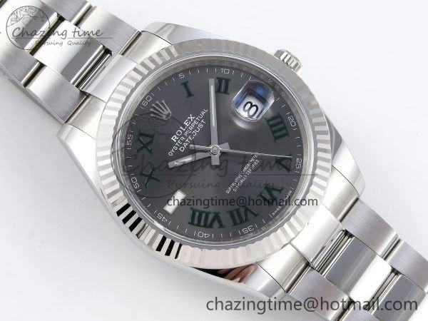 DateJust 41 126334 C+F 1:1 Best Edition 904L Steel Gray Dial Green Roman on SS Oyster Bracelet VR3235