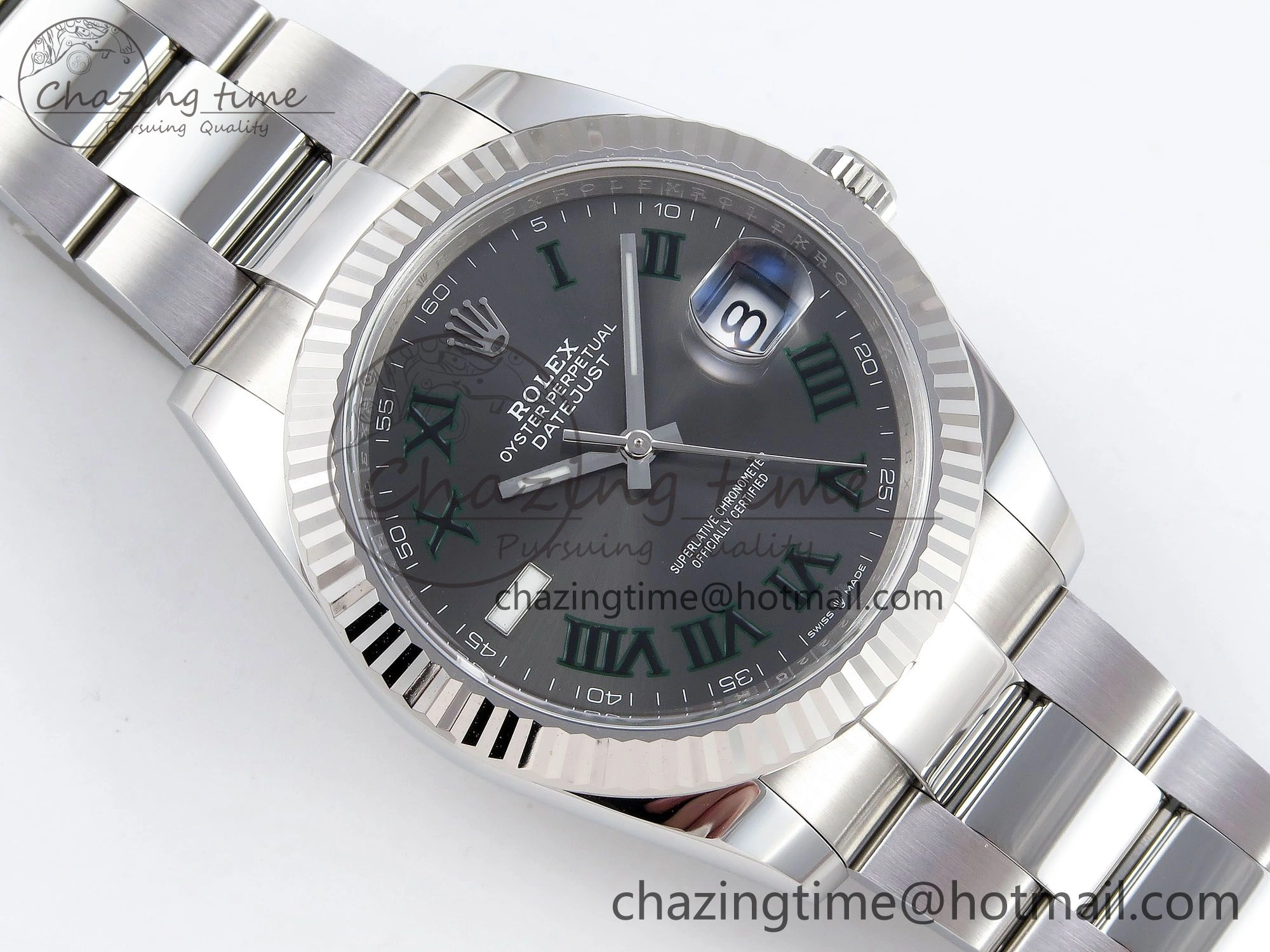 DateJust 41 126334 C+F 1:1 Best Edition 904L Steel Gray Dial Green Roman on SS Oyster Bracelet VR3235