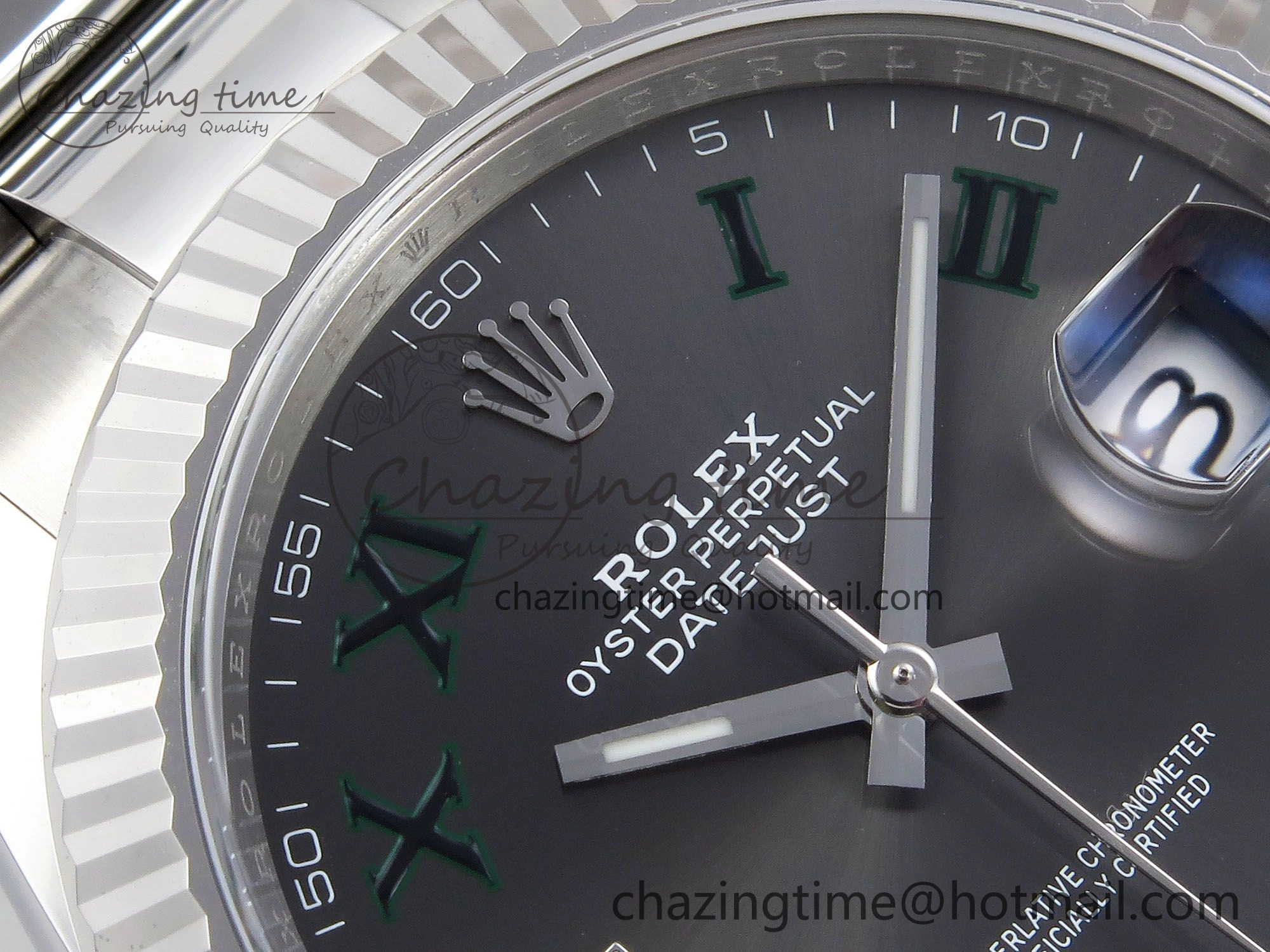 DateJust 41 126334 C+F 1:1 Best Edition 904L Steel Gray Dial Green Roman on SS Oyster Bracelet VR3235
