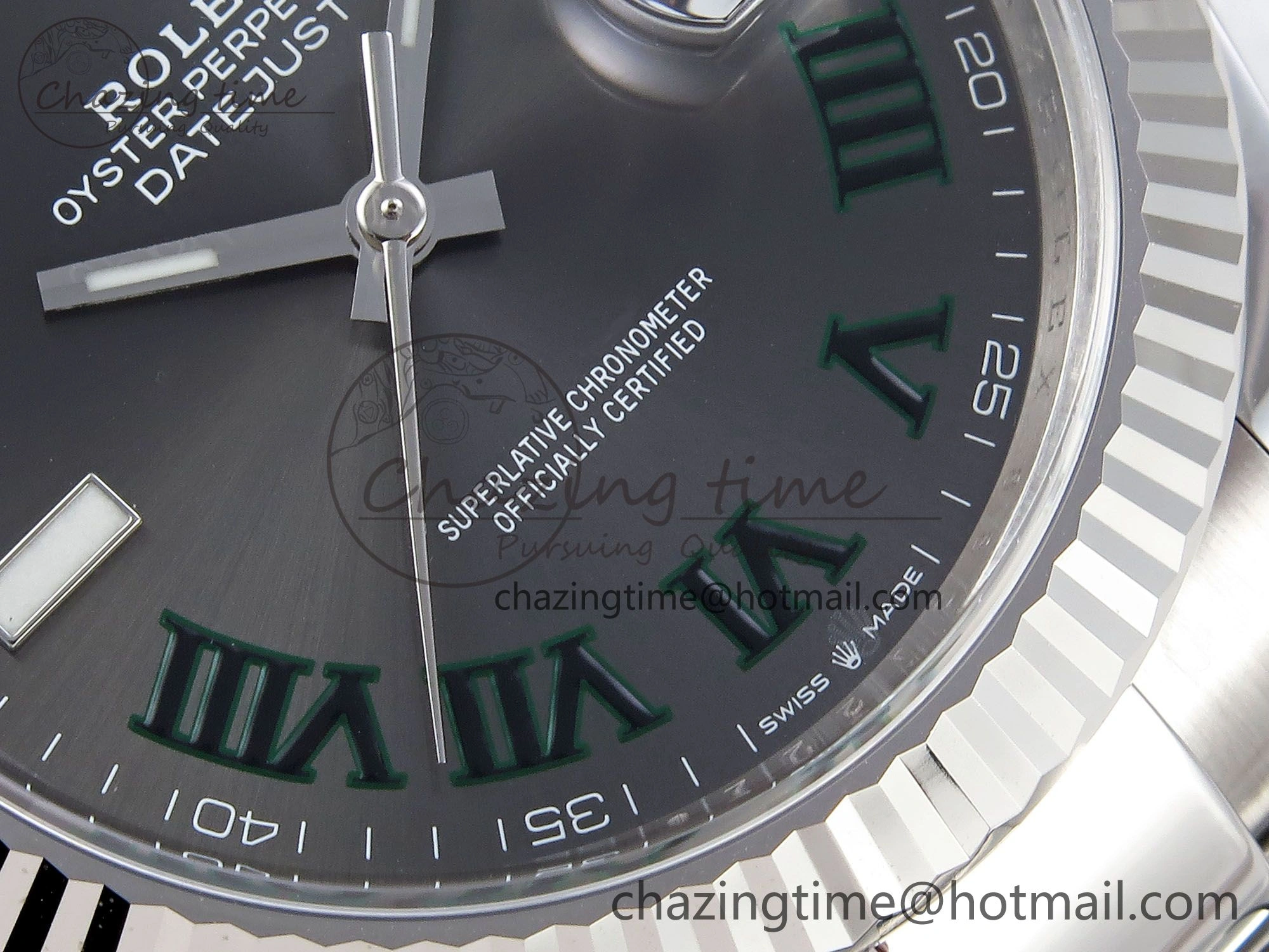 DateJust 41 126334 C+F 1:1 Best Edition 904L Steel Gray Dial Green Roman on SS Oyster Bracelet VR3235