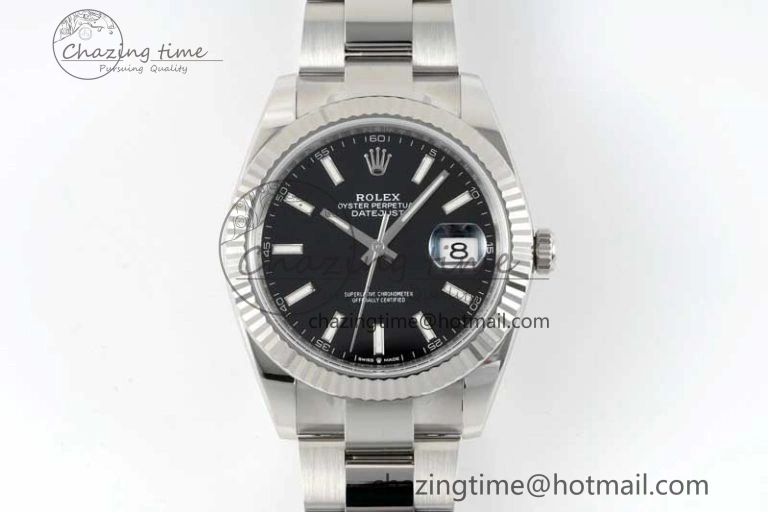 DateJust 41 126334 Clean 1:1 Best Edition 904L Steel Black Stick Dial on Oyster Bracelet VR3235