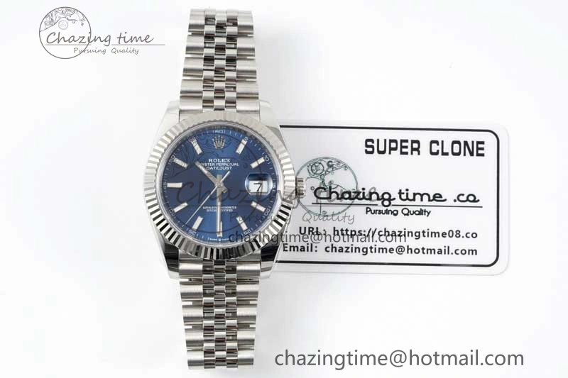 DateJust 41 126334 Clean 1:1 Best Edition 904L Steel Blue Stick Dial on Jubilee Bracelet VR3235