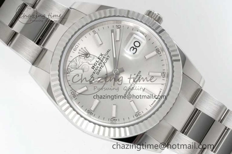 DateJust 41 126334 Clean 1:1 Best Edition 904L Steel Silver Stick Dial on Oyster Bracelet VR3235