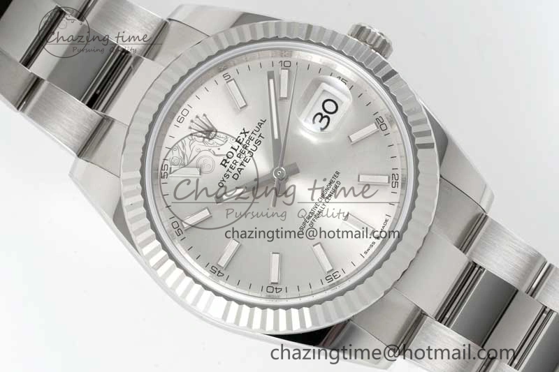 DateJust 41 126334 Clean 1:1 Best Edition 904L Steel Silver Stick Dial on Oyster Bracelet VR3235
