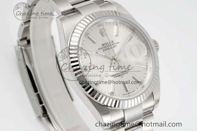 DateJust 41 126334 Clean 1:1 Best Edition 904L Steel Silver Stick Dial on Oyster Bracelet VR3235