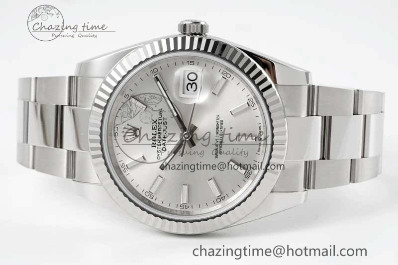 DateJust 41 126334 Clean 1:1 Best Edition 904L Steel Silver Stick Dial on Oyster Bracelet VR3235