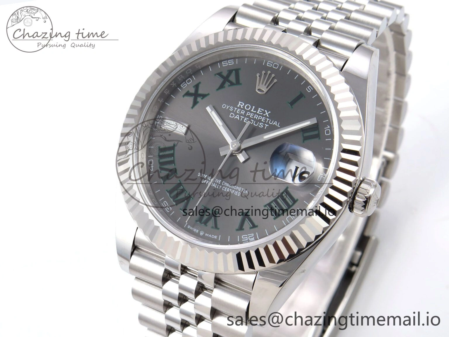DateJust 41 126334 EWEF Best Edition Gray Dial Green Roman on Jubilee Bracelet A3235