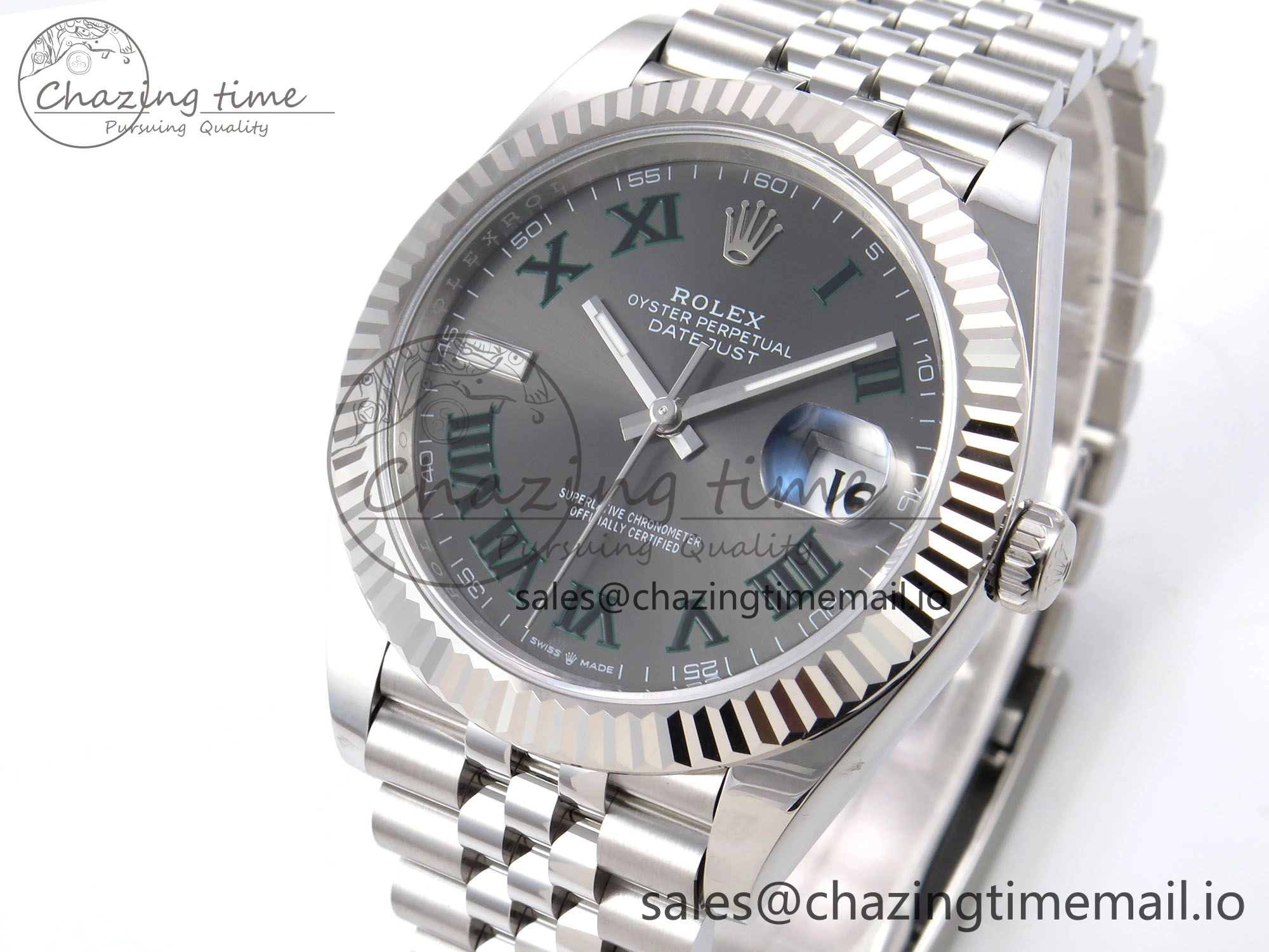 DateJust 41 126334 EWEF Best Edition Gray Dial Green Roman on Jubilee Bracelet A3235