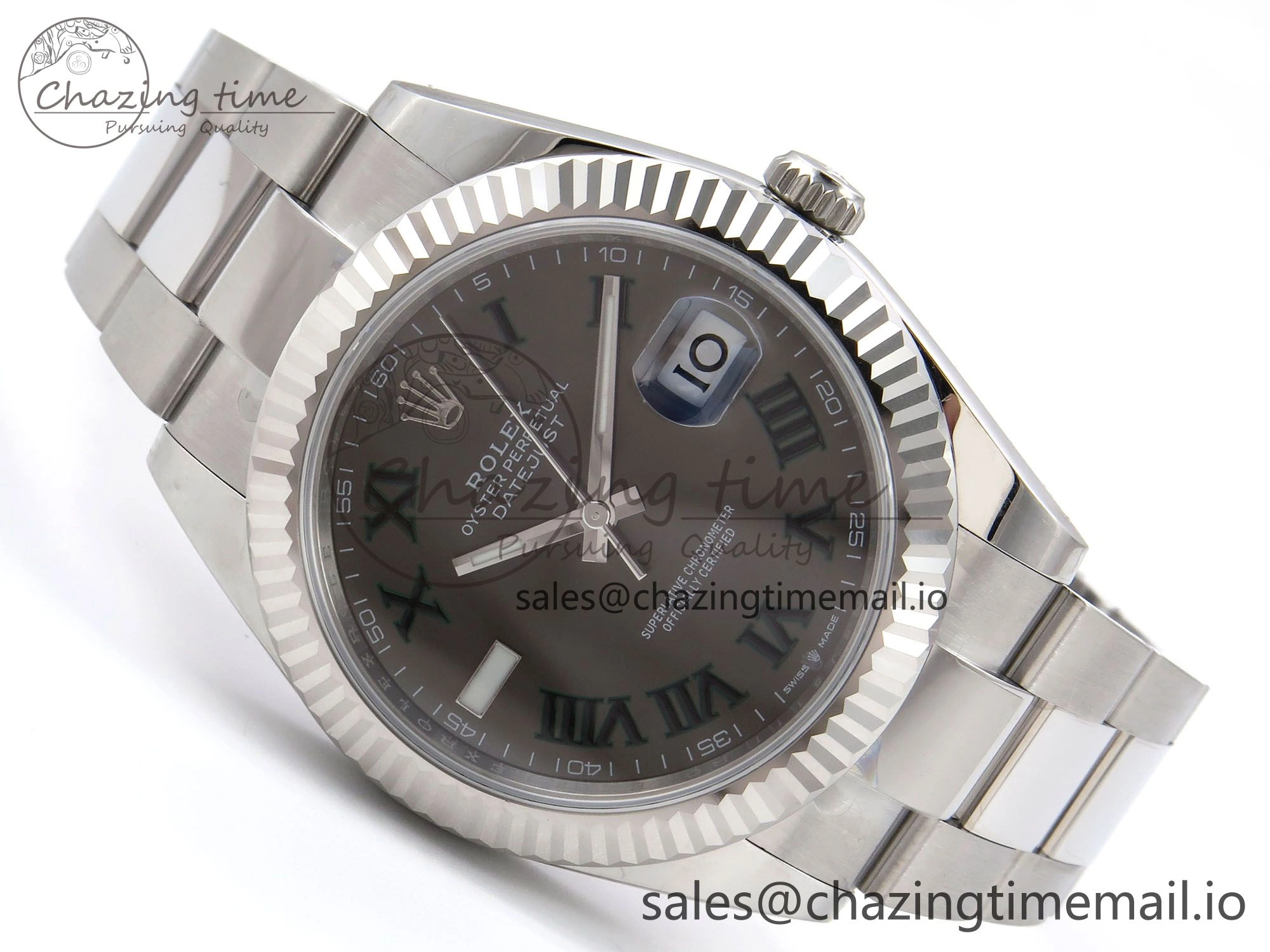 DateJust 41 126334 EWEF Best Edition Gray Dial Green Roman on Oyster Bracelet A3235