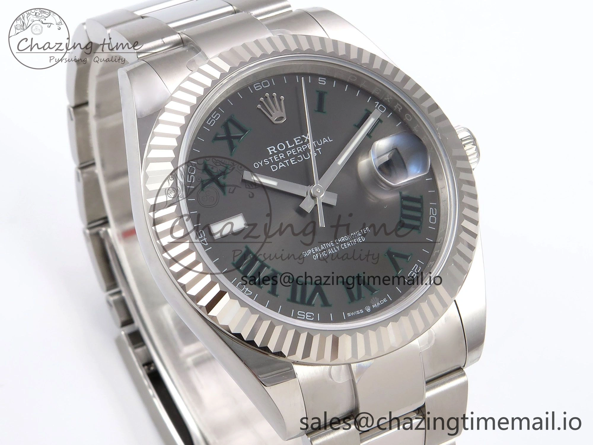DateJust 41 126334 EWEF Best Edition Gray Dial Green Roman on Oyster Bracelet A3235