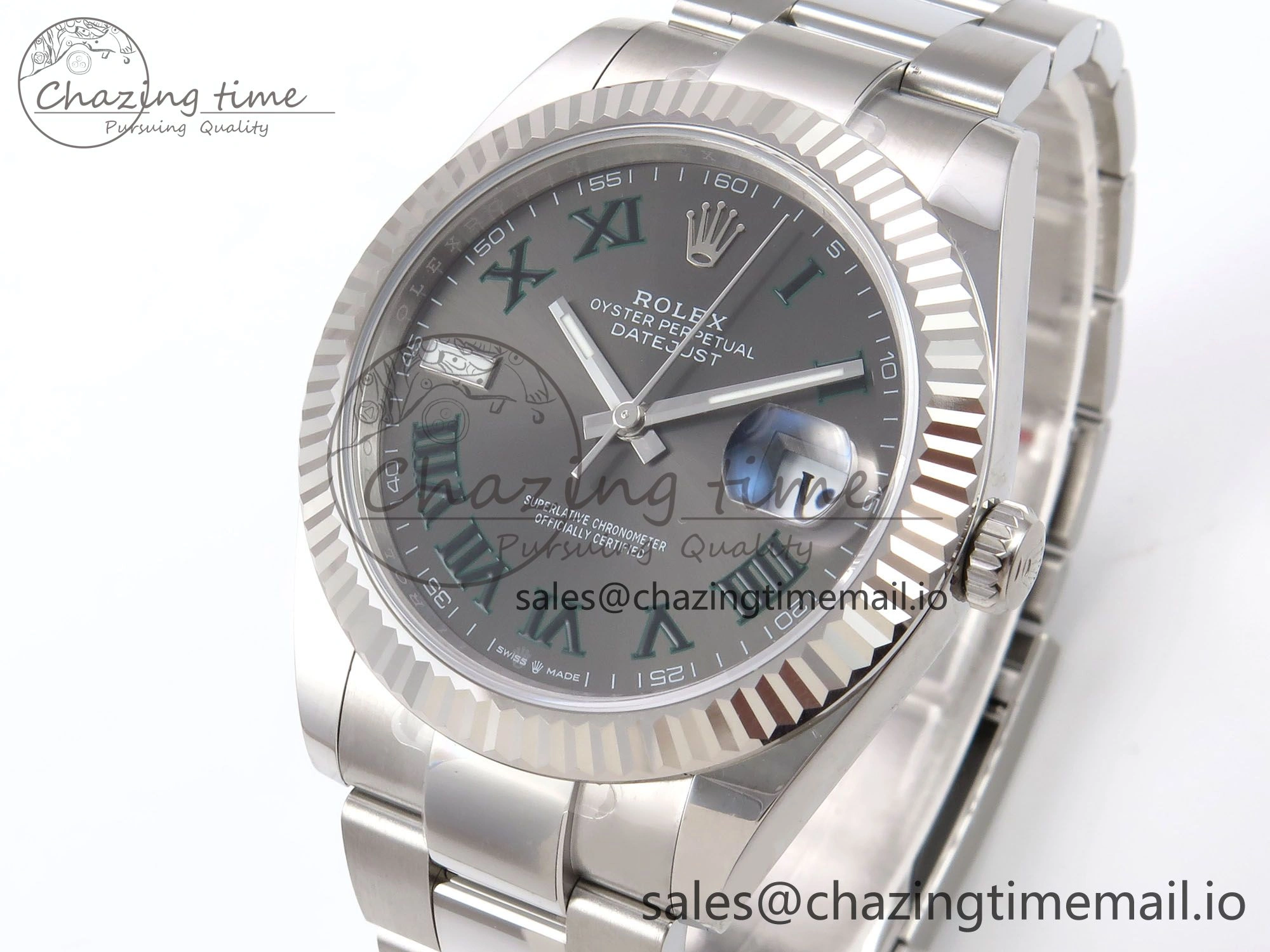 DateJust 41 126334 EWEF Best Edition Gray Dial Green Roman on Oyster Bracelet A3235
