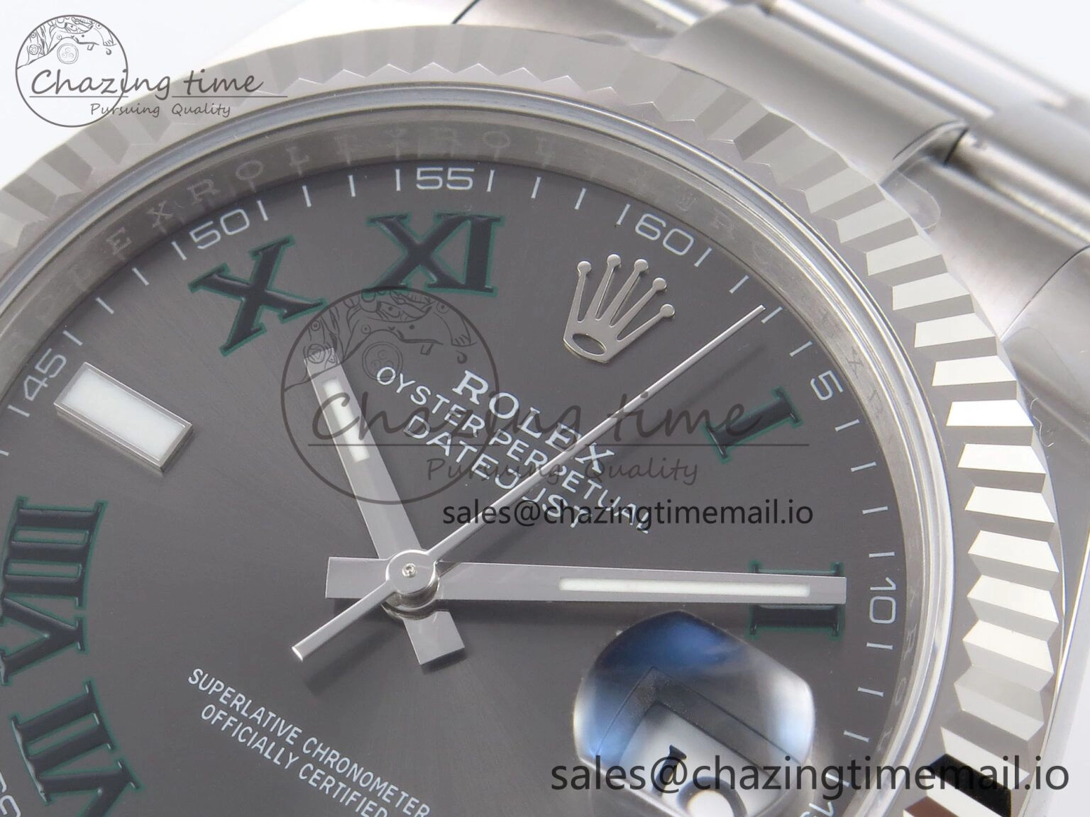 DateJust 41 126334 EWEF Best Edition Gray Dial Green Roman on Oyster Bracelet A3235