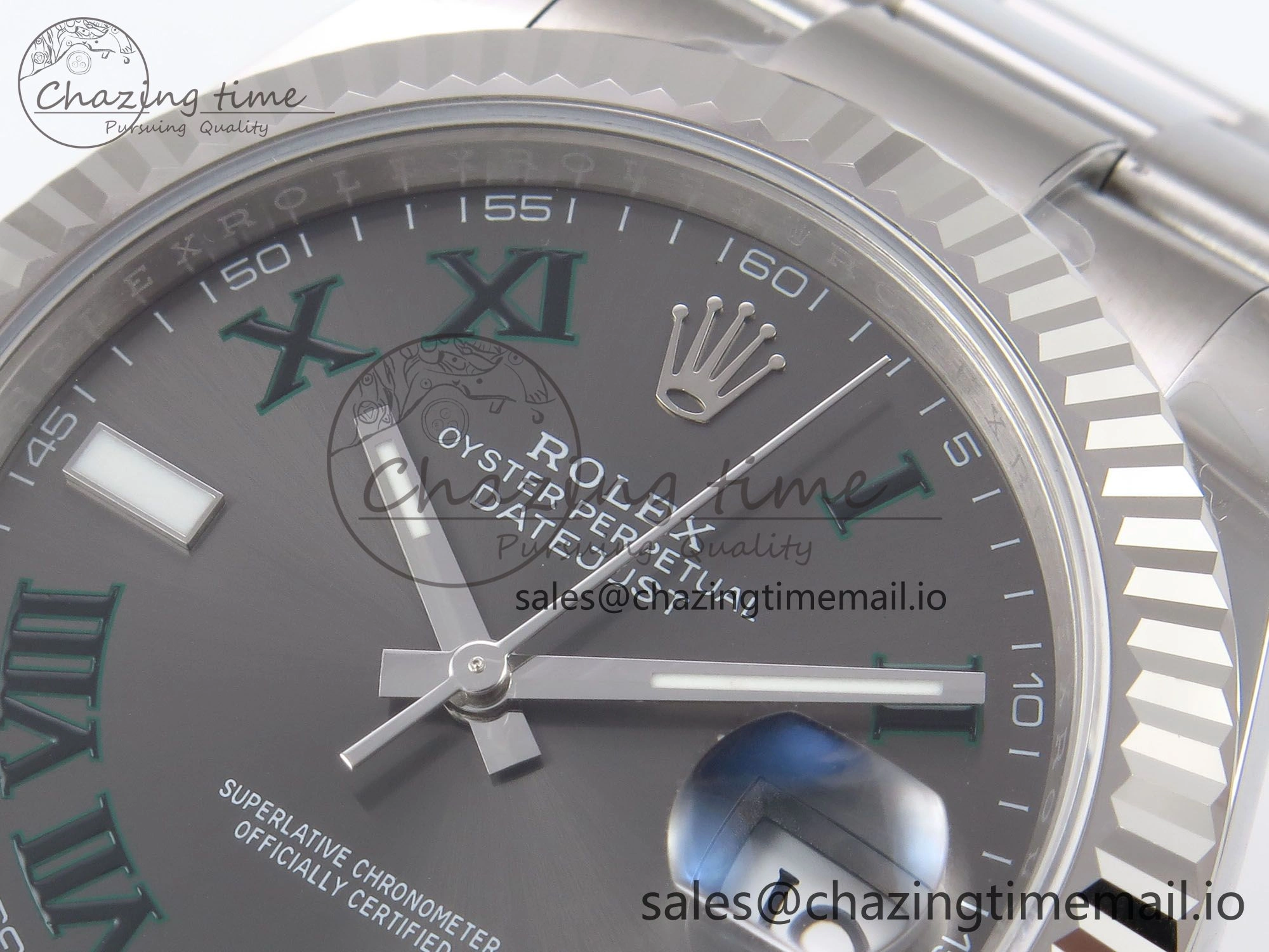 DateJust 41 126334 EWEF Best Edition Gray Dial Green Roman on Oyster Bracelet A3235
