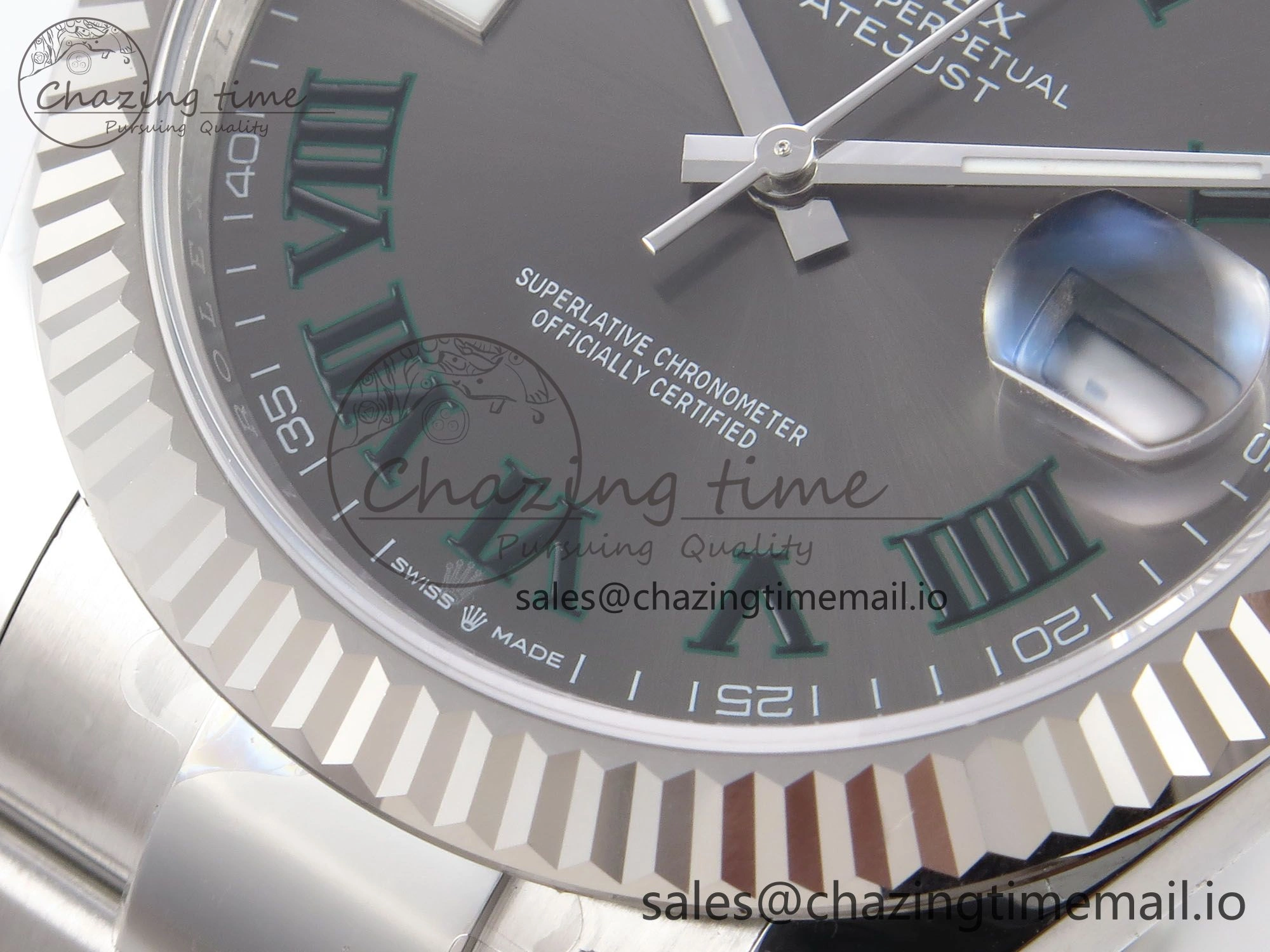 DateJust 41 126334 EWEF Best Edition Gray Dial Green Roman on Oyster Bracelet A3235