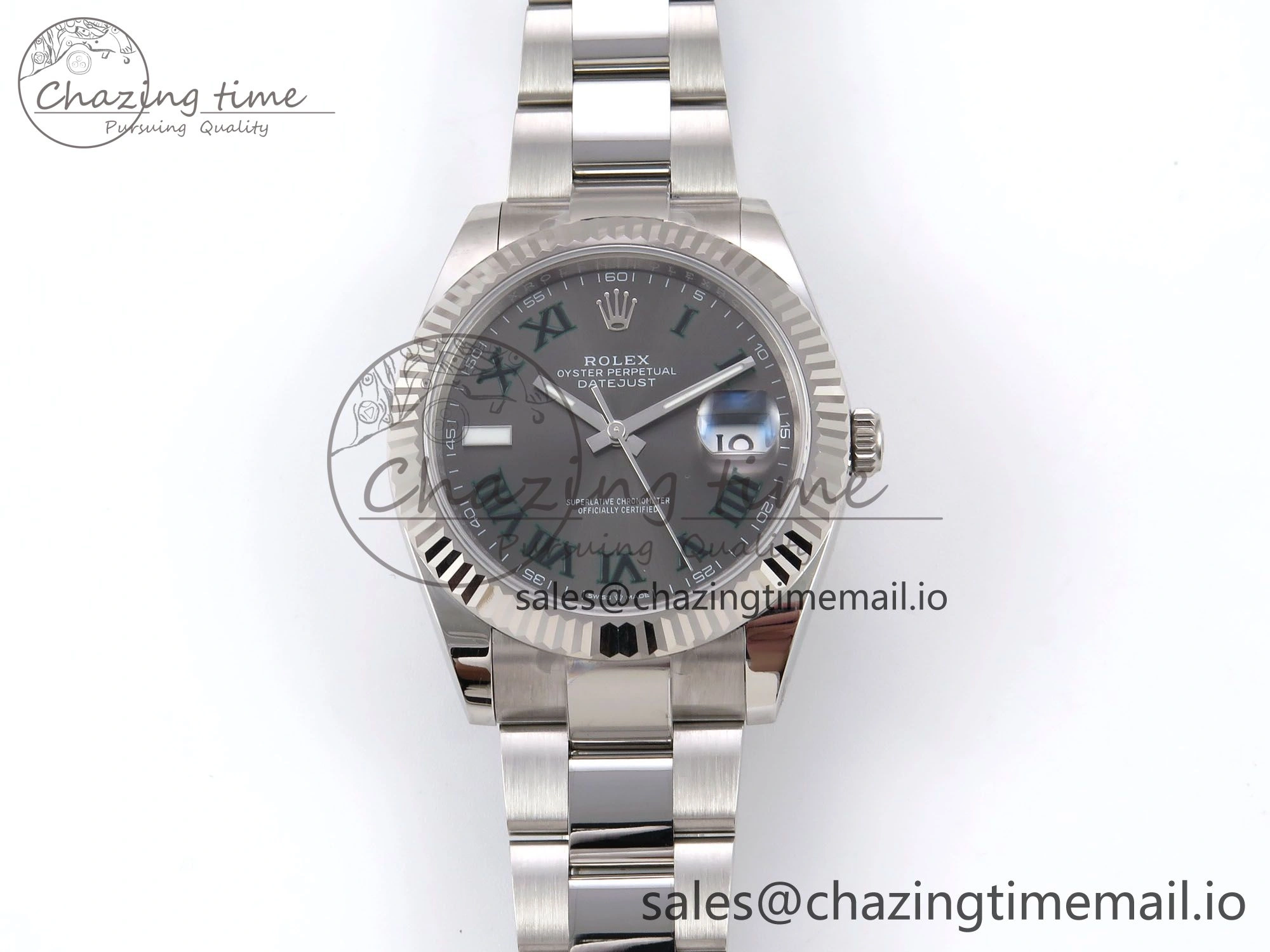 DateJust 41 126334 EWEF Best Edition Gray Dial Green Roman on Oyster Bracelet A3235
