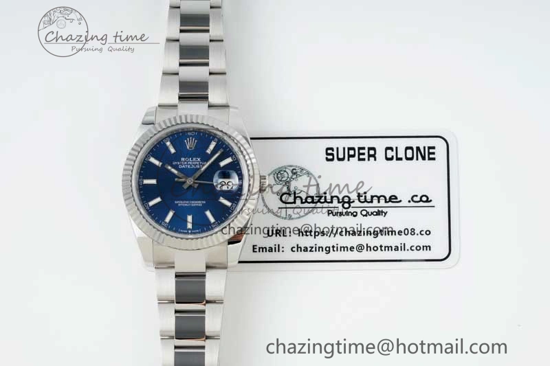 DateJust 41 126334 NTF 1:1 Best Edition 904L Steel Blue Stick Dial on Oyster Bracelet VR3235