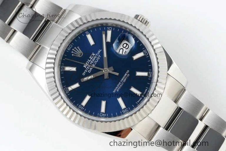 DateJust 41 126334 NTF 1:1 Best Edition 904L Steel Blue Stick Dial on Oyster Bracelet VR3235
