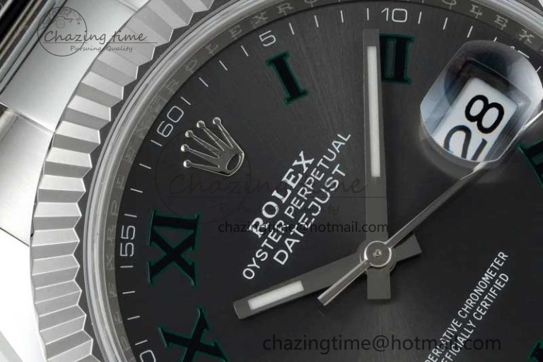 DateJust 41 126334 NTF 1:1 Best Edition 904L Steel Gray Dial Green Roman on Oyster Bracelet VR3235