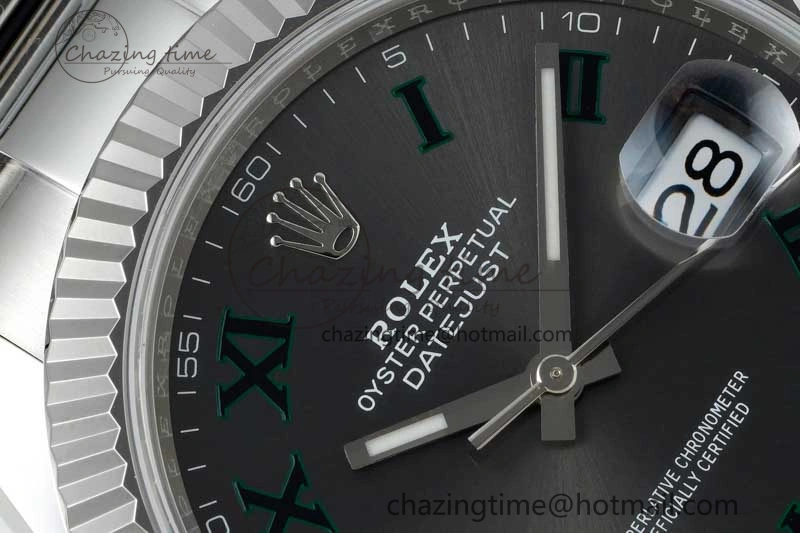 DateJust 41 126334 NTF 1:1 Best Edition 904L Steel Gray Dial Green Roman on Oyster Bracelet VR3235