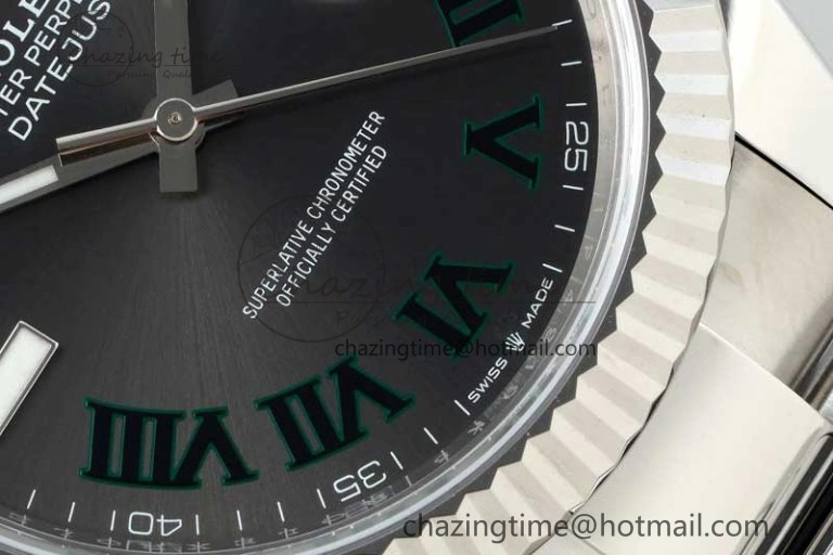 DateJust 41 126334 NTF 1:1 Best Edition 904L Steel Gray Dial Green Roman on Oyster Bracelet VR3235