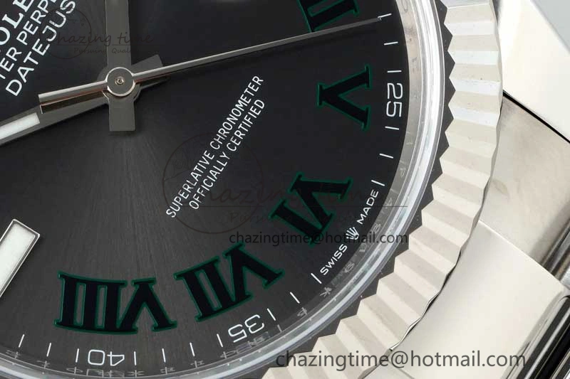 DateJust 41 126334 NTF 1:1 Best Edition 904L Steel Gray Dial Green Roman on Oyster Bracelet VR3235