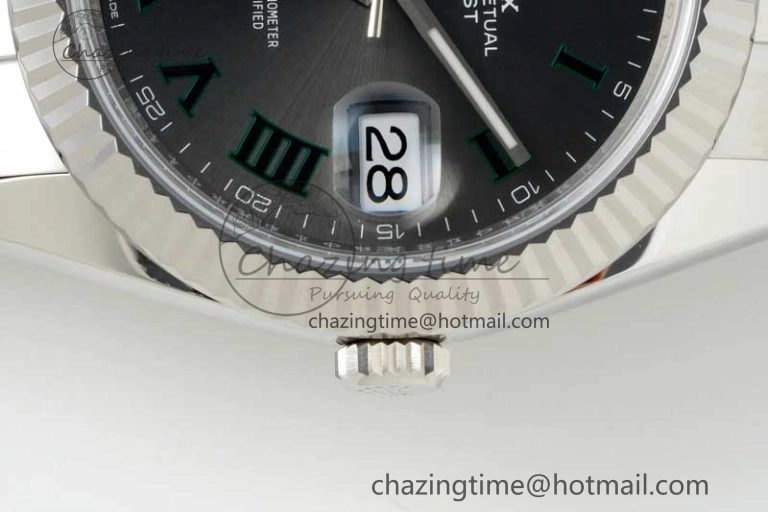 DateJust 41 126334 NTF 1:1 Best Edition 904L Steel Gray Dial Green Roman on Oyster Bracelet VR3235